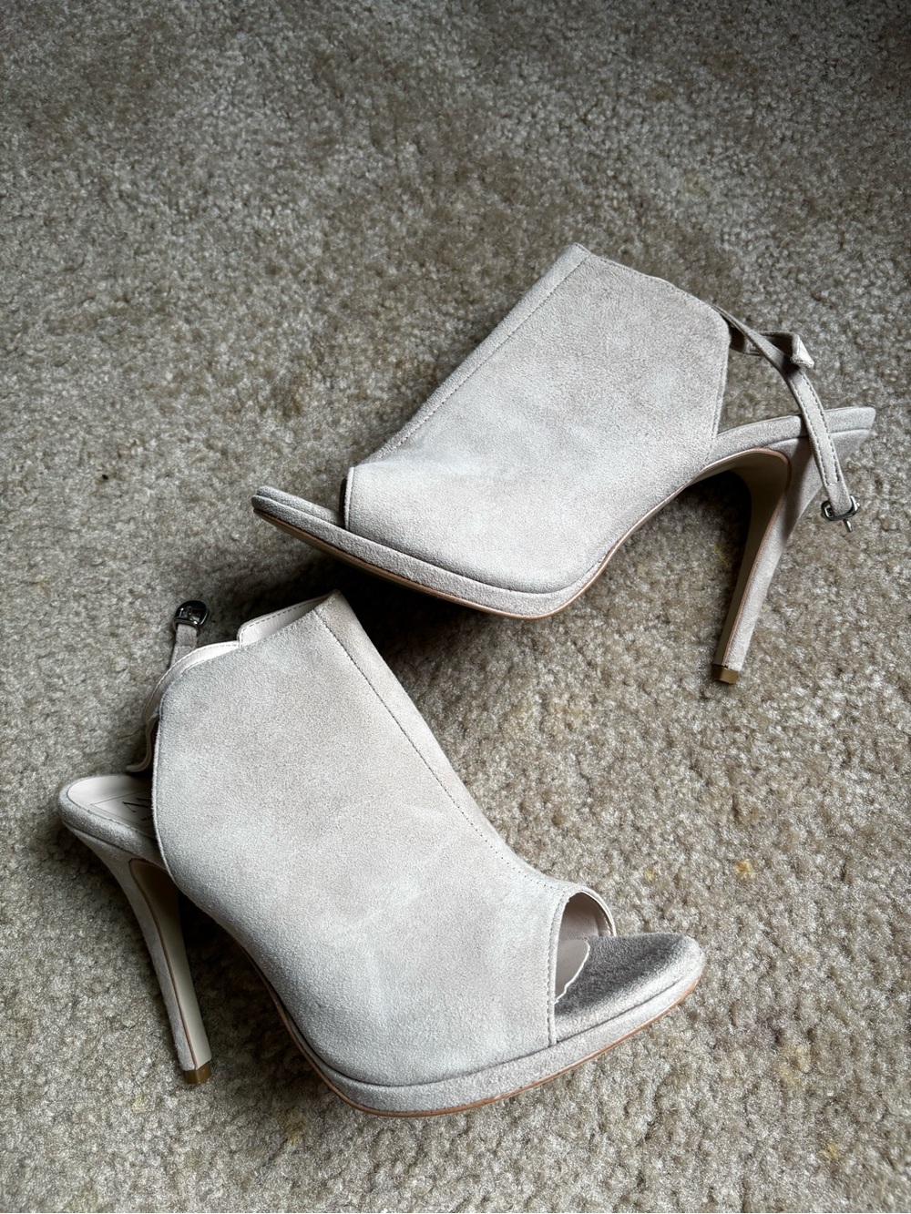 Suede Peep-Toe High Heel Booties - Cream